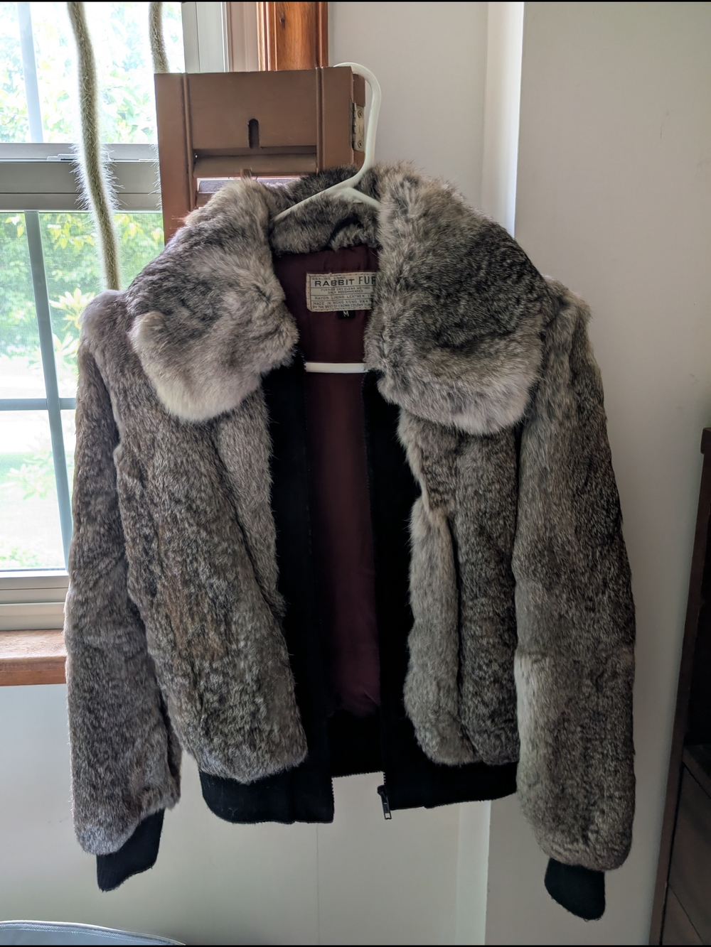 Rabbit Fur Gray Bomber Jacket - Women's